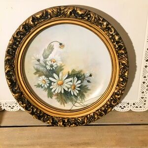 19th Centenary Gold  Floral Framed Plate Porcelain Large